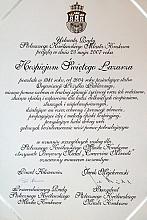 Dyplom potwierdzający nadanie Medalu Cracoviae Merenti krakowskiemu Hospicjum św. Łazarza.