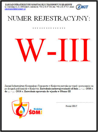 ŚDM, wjazdówka, obszar ograniczenia ruchu III