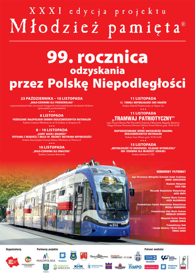 W sobotę, 11 listopada już po raz 23. na ulice Krakowa wyjedzie „Tramwaj patriotyczny”. Zabrzmią w nim polskie pieśni historyczne i patriotyczne, które będą wykonywać uczniowie małopolskich szkół.
