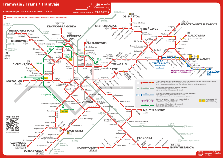 Schemat linii tramwajowych.
