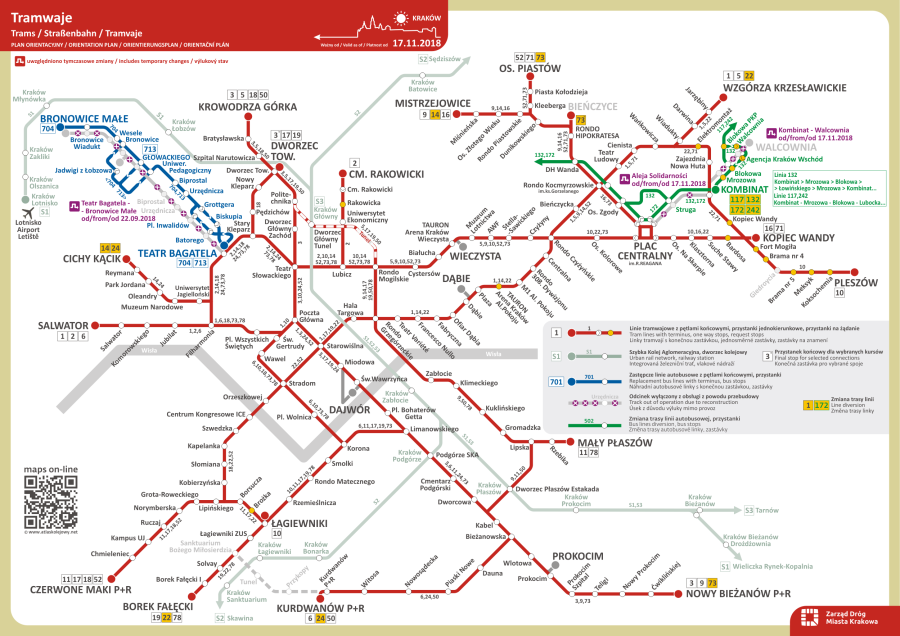 Mapa linii tramwajowych