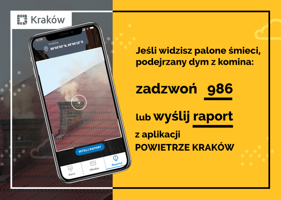 Zadzwoń 986 lub wyślij raport z aplikacji Powietrze Kraków