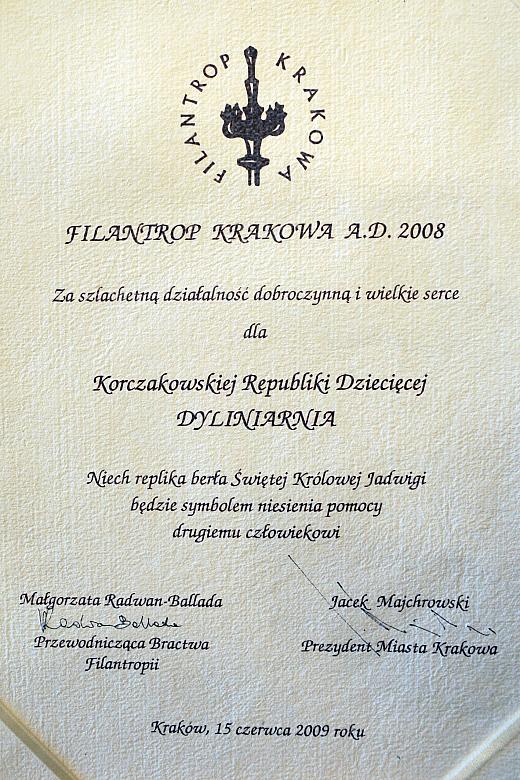 Tym razem tytuły Filantropa Roku otrzymała Korczakowska Republika Dziecięca DYLINIARNIA...