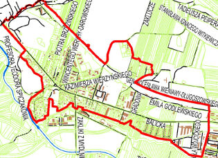 granice projektu miejscowego planu zagospodarowania przestrzennego obszaru "Mydlniki" 