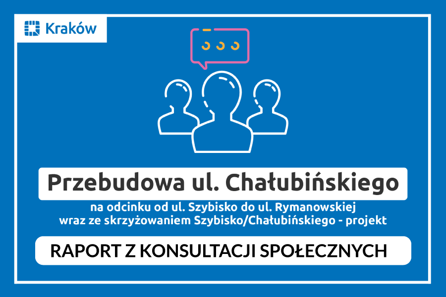 Na niebieskim tle pośrodku 3 popiersia bez twarzy. Tytuł konsultacji społecznych na środku z podpisem: raport z konsultacji społecznych.