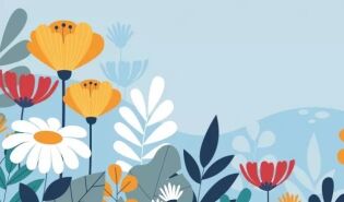 Kolorowe kwiaty w lewym rogu na niebieskim tle