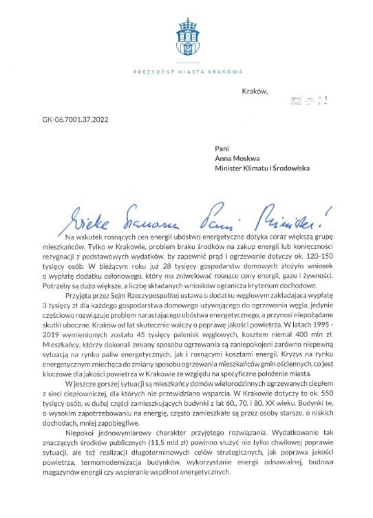 Pismo do Ministerstwa Klimatu_Andrzej Kulig_1