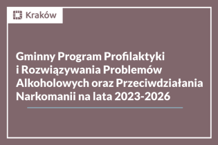 Na ciemnym tle napis: Gminny Program Profilaktyki i Rozwiązywania Problemów Alkoholowych oraz Przeciwdziałania Narkomanii na lata 2023-2026 