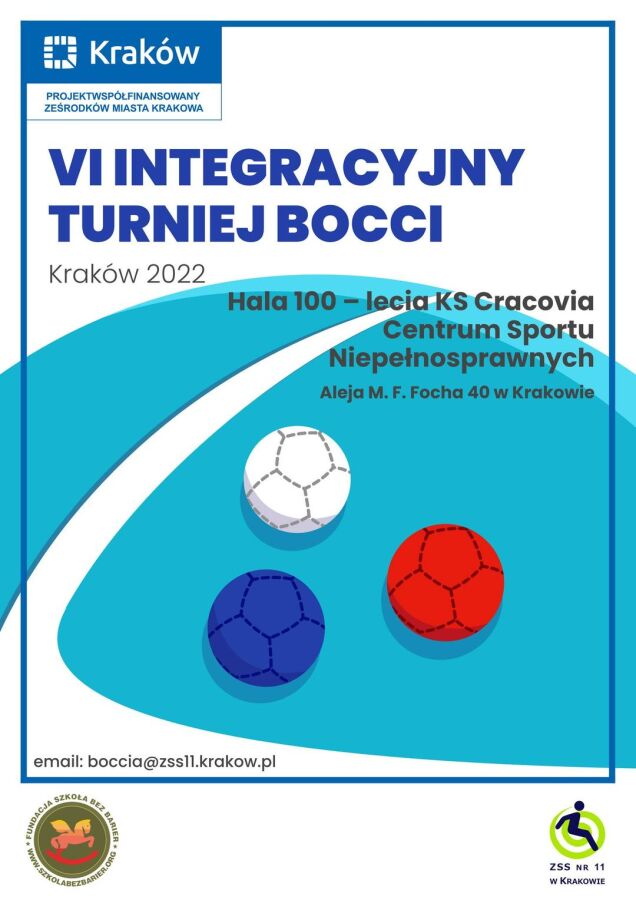 Grafika przedstawia plakat turnieju boccia kraków 2022