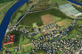 Jeden z proponowanych wariantów budowy ulicy - widok z lotu ptaka