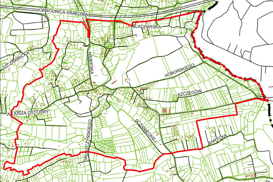 Granice miejscowego planu zagospodarowania przestrzennego obszaru "Kosocice II"