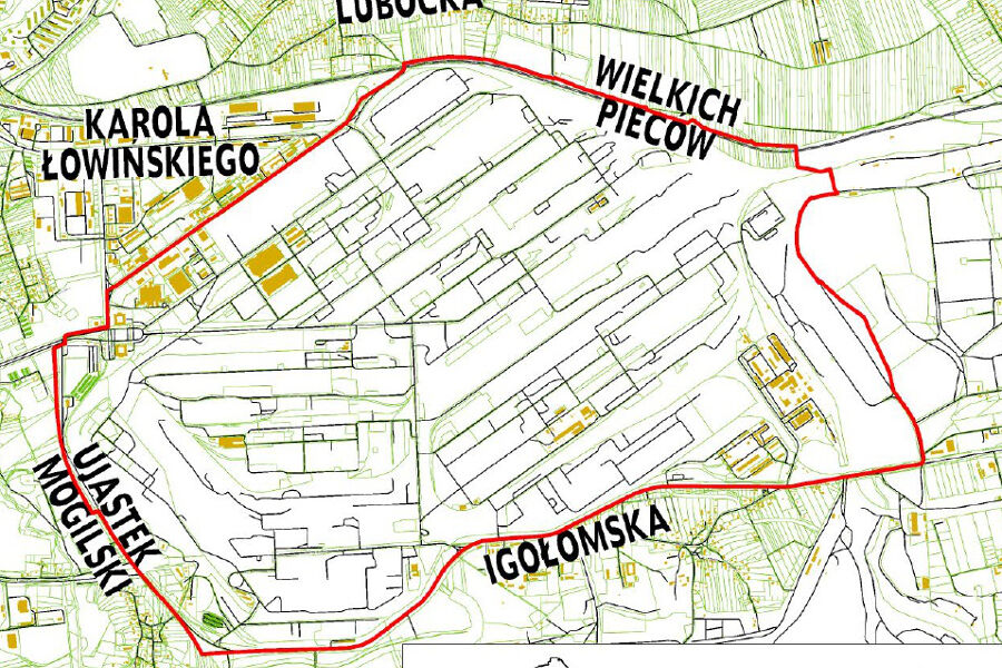 Granice miejscowego planu zagospodarowania przestrzennego obszaru "Kombinat" 