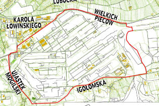 Granice miejscowego planu zagospodarowania przestrzennego obszaru "Kombinat" 