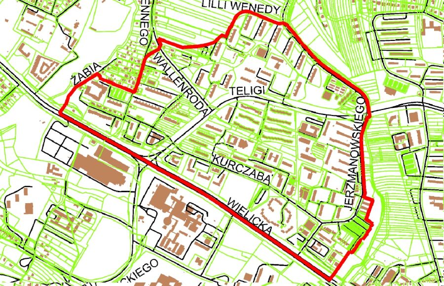 Granice projektu miejscowego planu zagospodarowania przestrzennego obszaru "Nowy Prokocim"
