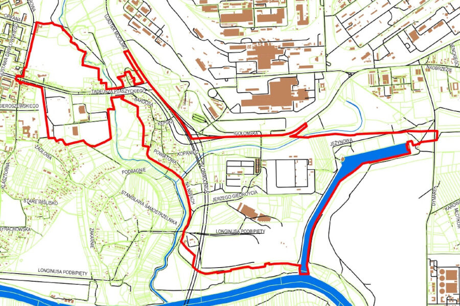 granice miejscowego planu zagospodarowania przestrzennego obszaru "Mogiła - Wschód"