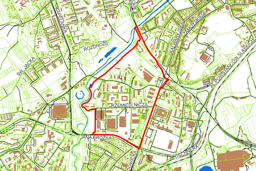 Granice projektu miejscowego planu zagospodarowania przestrzennego obszaru "Rydlówka"