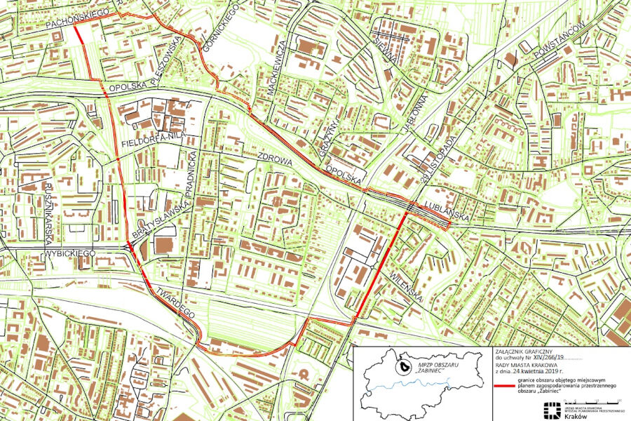Granice projektu miejscowego planu zagospodarowania przestrzennego obszaru "Żabiniec"