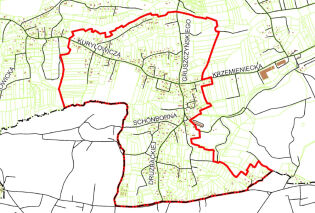 Granice projektu miejscowego planu zagospodarowania przestrzennego obszaru "Soboniowice II"
