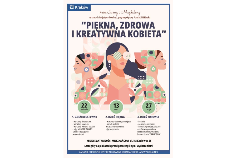 Rysunek trzech kobiet i tekst z harmonogramem warsztatów