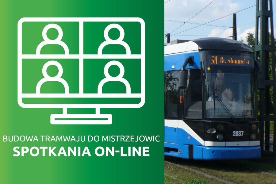 Zdjęcie tramwaju i rysunek ekranu komputera przedstawiający czatujące osoby