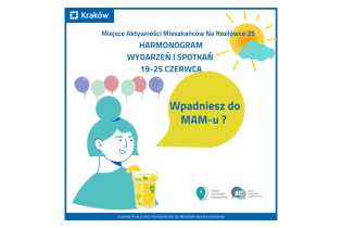 Rysunek przedstawiający portret kobiety ze szklanką lemoniady, nad nią kolorowe baloniki i słońce