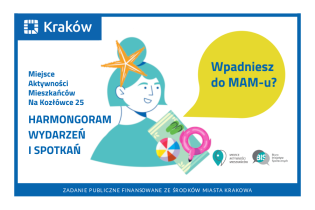 Rysunek przedstawiający portret kobiety w okularach słonecznych z rozgwiazdą we włosach oraz dmuchanym plażowym kołem i flamingiem