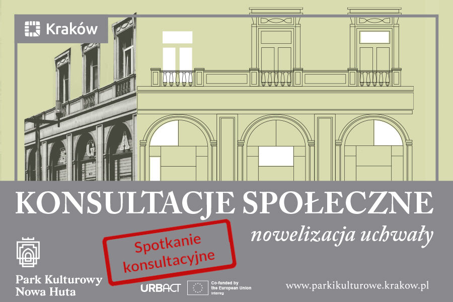 Rysunek przedstawiający kamienice w Nowej Hucie z lat pięćdziesiątych XX wieku