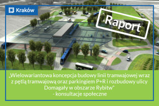 Grafika komputerowa przedstawiająca widok z góry na projektowaną pętlę tramwajową z pętlą autobusową i parkingiem wielopoziomowym.