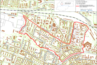 Granice projektu miejscowego planu zagospodarowania przestrzennego obszaru "Mazowiecka"