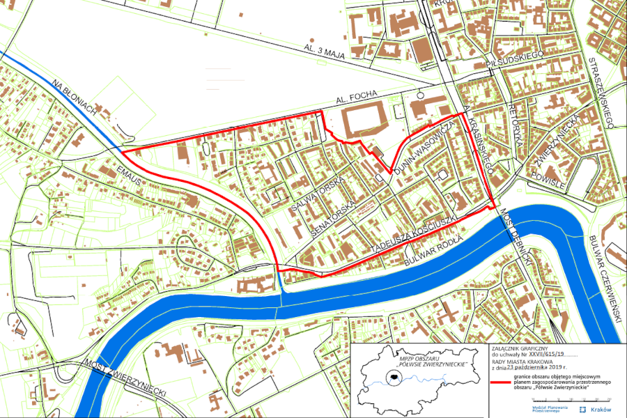 Granice projektu miejscowego planu zagospodarowania przestrzennego obszaru "Półwsie Zwierzynieckie" 