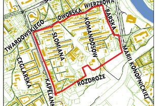 Granice projektu miejscowego planu zagospodarowania przestrzennego obszaru "OSIEDLE PODWAWELSKIE"