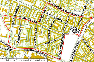 Granice miejscowego planu zagospodarowania przestrzennego obszaru "Rejon ulic Czarnowiejskiej i Urzędniczej"