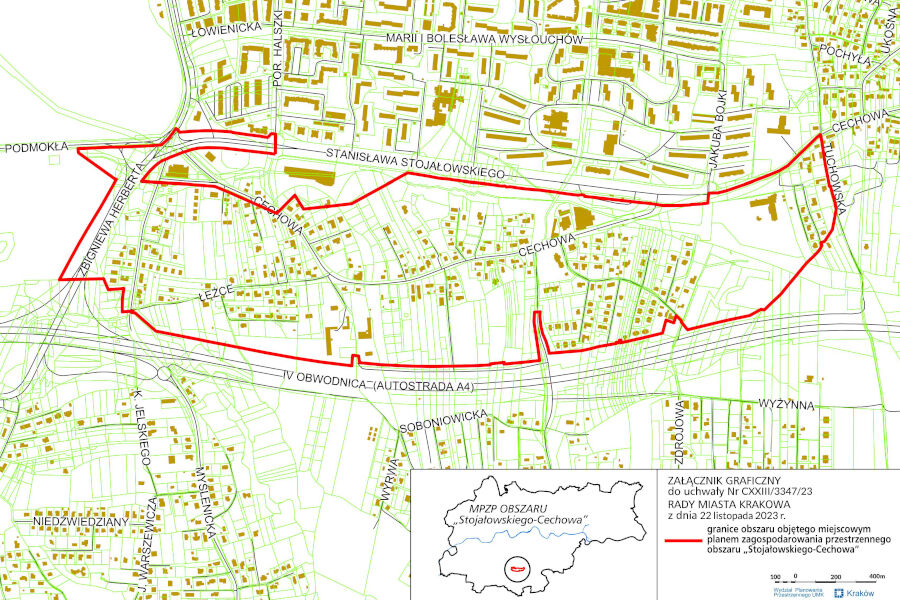 Granice miejscowego planu zagospodarowania przestrzennego obszaru "Stojałowskiego - Cechowa"