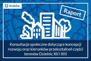 rysunek fragmentu miasta (budynków i drzew) na niebieskim tle