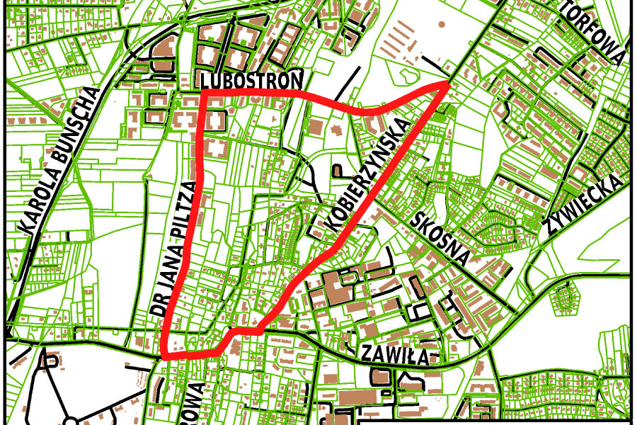 granice miejscowego planu zagospodarowania przestrzennego obszaru "Kobierzyńska - Piltza"