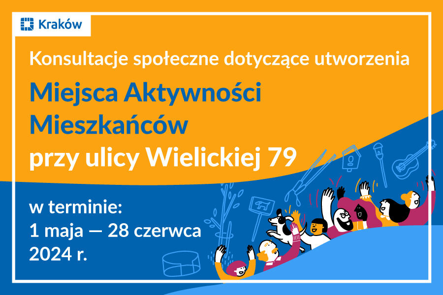 Rysunek przedstawiający kilkoro ludzi i psa na tle drzewka, karuzeli, kijków do nodric walkingu, budki dla ptaków i gitary.