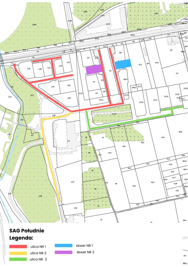 mapa nazwy ulic i skwerów strefa aktywności gospodarczej KNHP