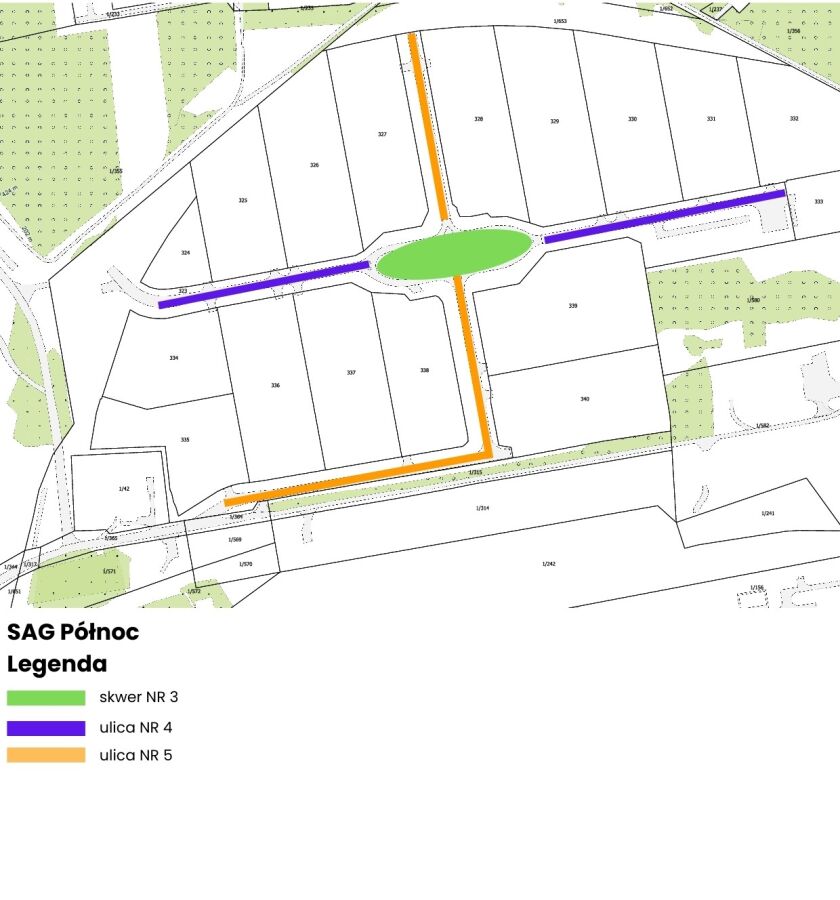 mapa nazwy ulic i skwerów strefa aktywności gospodarczej KNHP