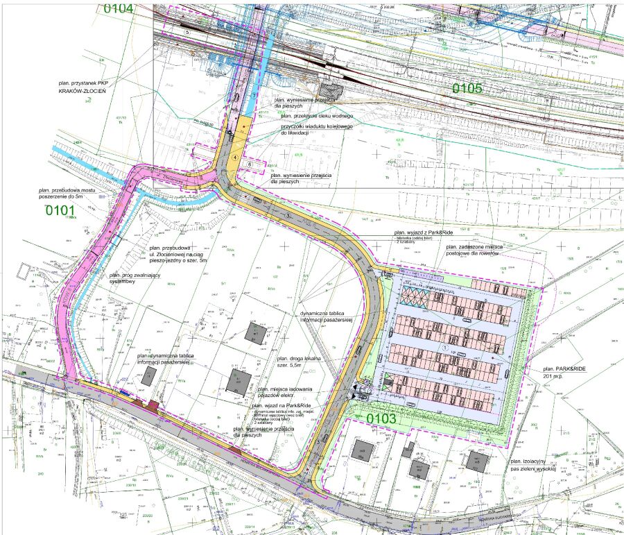 Fragment preferowanego wariantu I koncepcji budowy Parkingu P&R przy stacji PKP Kraków – Złocień