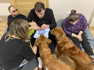 Uczestnicy wchodzą w interakcję z psami 