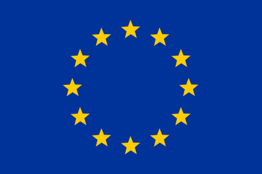 Grafika przedstawia flagę Unii Europejskiej: 12 żółtych gwiazdek, ułożonych w okrąg, na niebieskim tle.